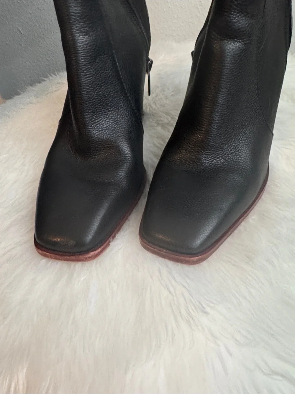 Vince Camuto Black Leather Over-the-Knee Square-Toe Block Heel Boots